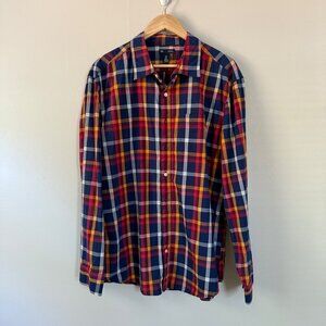 Gap Mens Classic Fit Long Sleeve Plaid Collared Shirt Red/Blue/Yellow Size XL